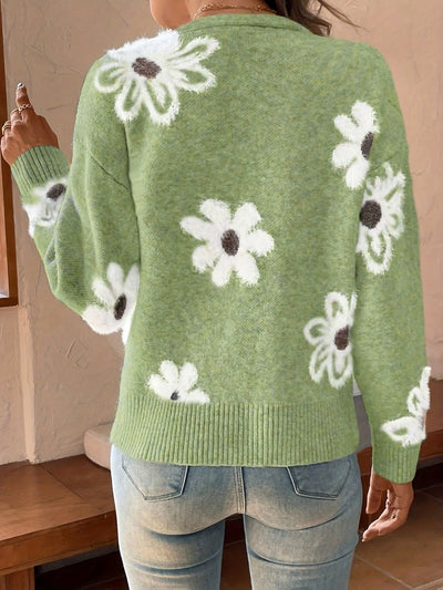 Nina | Strikket Cardigan med Blomstermønster - Olsen Official