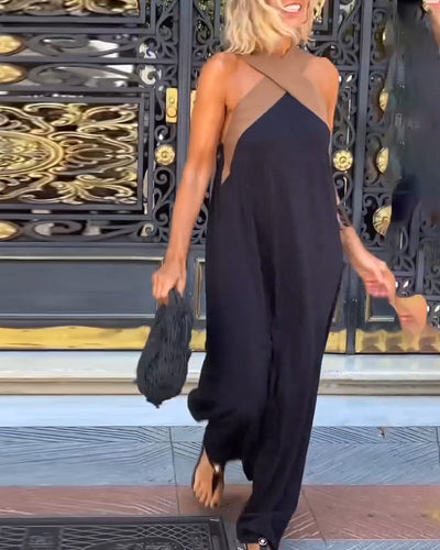 Rosea Elegant Maxi Kjole med Krydsede Stropper