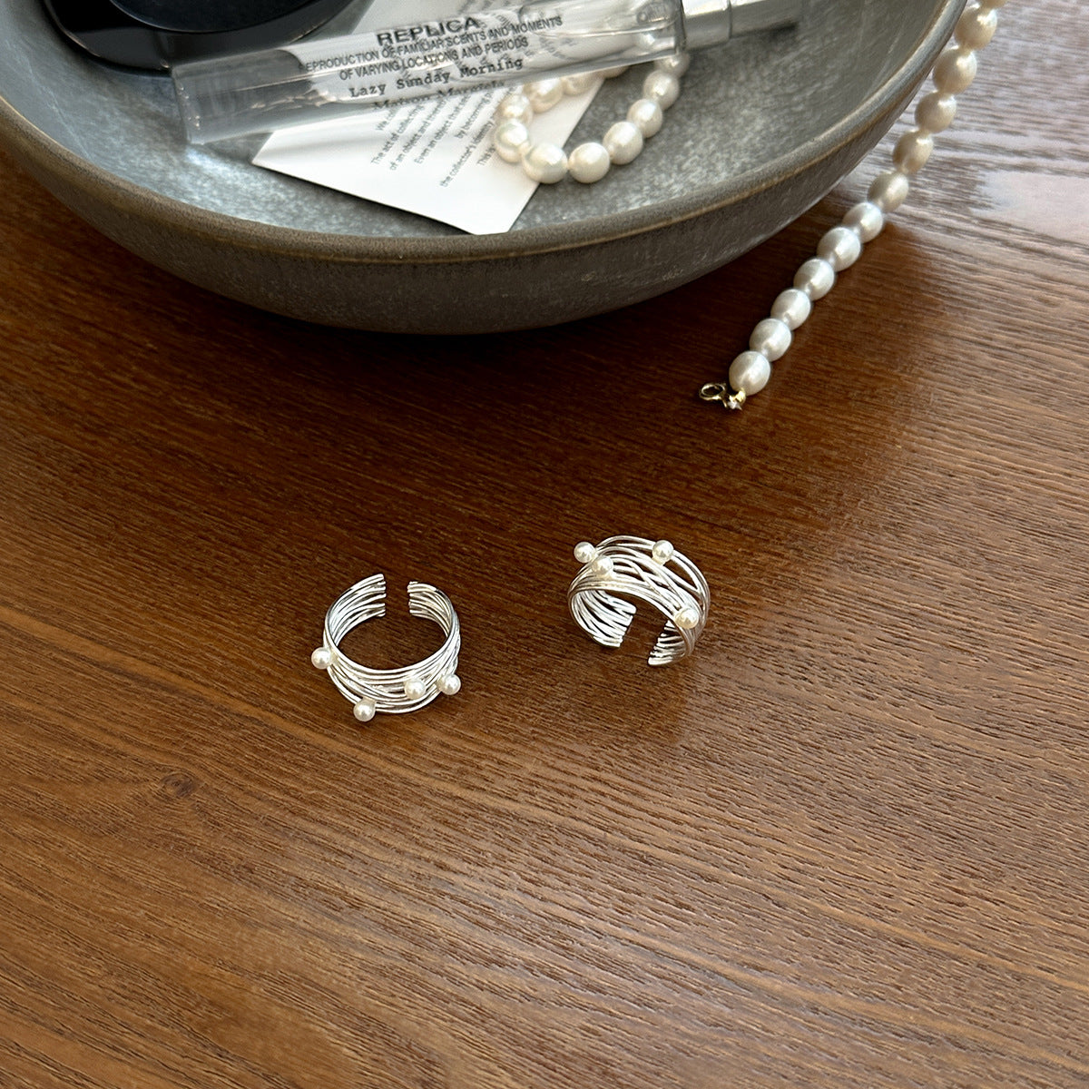 Vridset Sterling Sølv Perle Ring