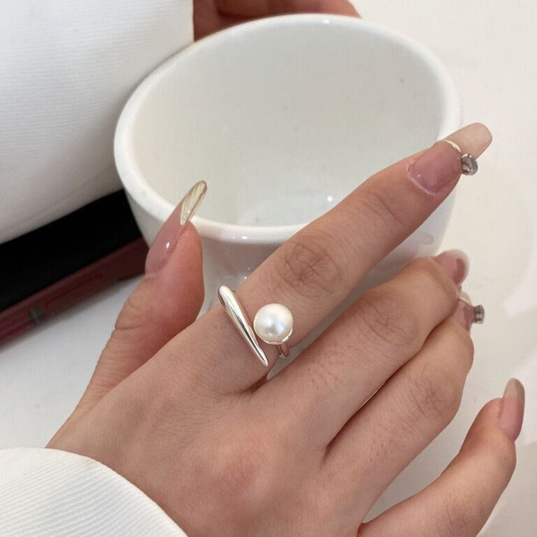 Sterling Sølv Sammenflettet Perle Ring