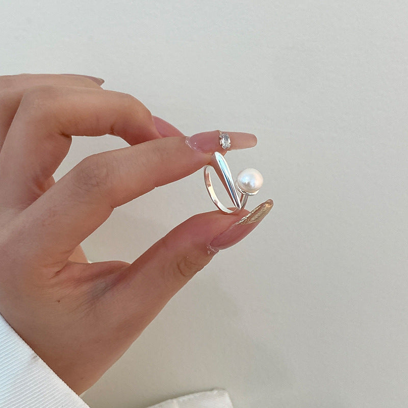 Sterling Sølv Sammenflettet Perle Ring