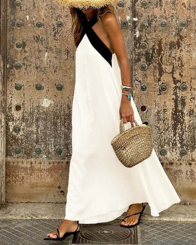 Rosea Elegant Maxi Kjole med Krydsede Stropper