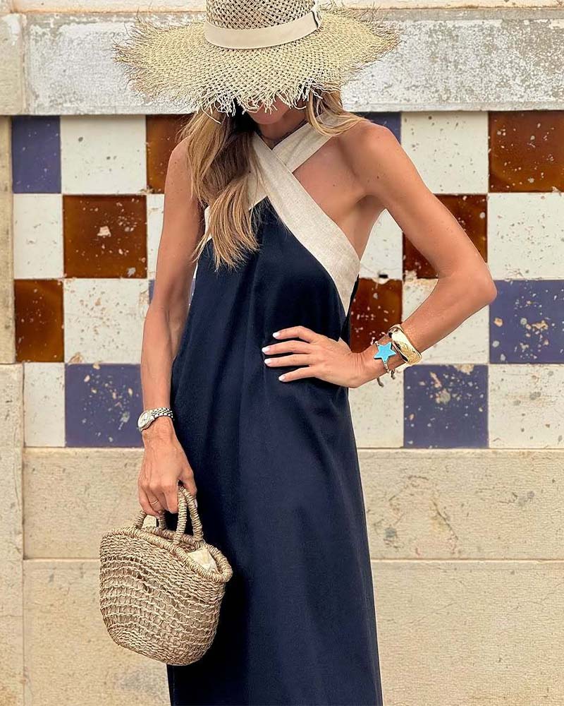 Rosea Elegant Maxi Kjole med Krydsede Stropper