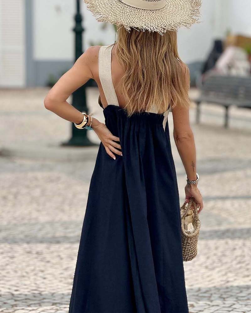 Rosea Elegant Maxi Kjole med Krydsede Stropper