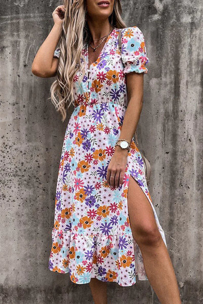 Maxi kjole Rosea Floral med V-udskæring