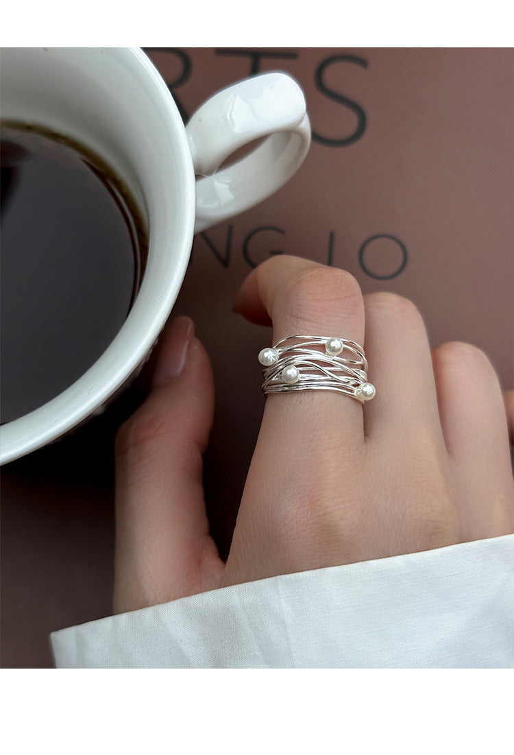 Vridset Sterling Sølv Perle Ring