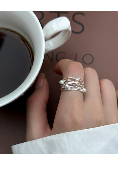 Vridset Sterling Sølv Perle Ring