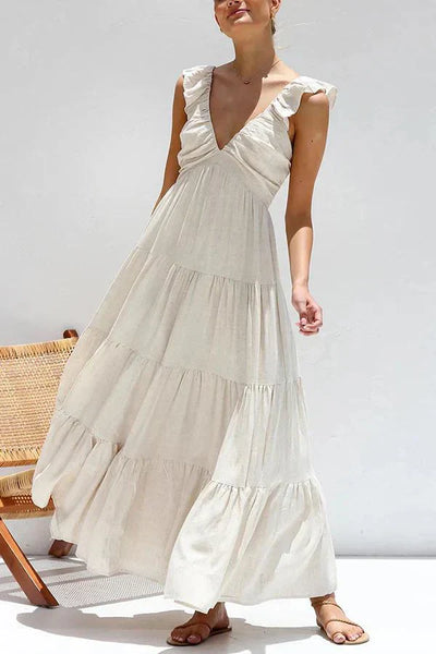 Rosea Elegancka Maxi Kjole med V-Hals