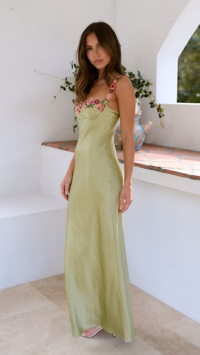 Rosea Maxi Kjole med Blomsterdetalje