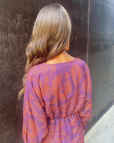 Rosea Vintage Draperet midi kjole med lange ærmer