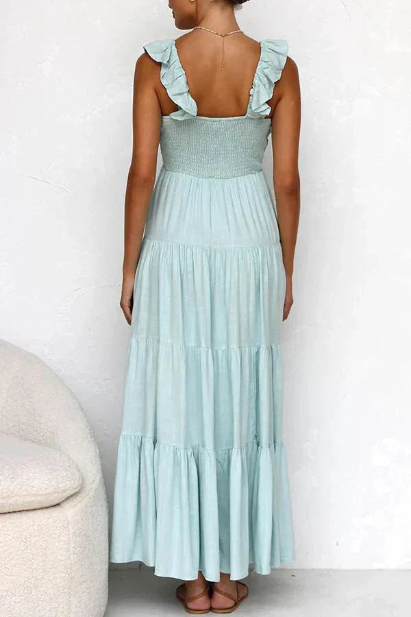 Rosea Elegancka Maxi Kjole med V-Hals