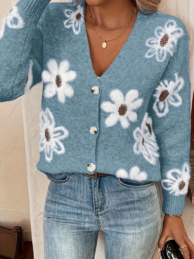 Nina | Strikket Cardigan med Blomstermønster - Olsen Official
