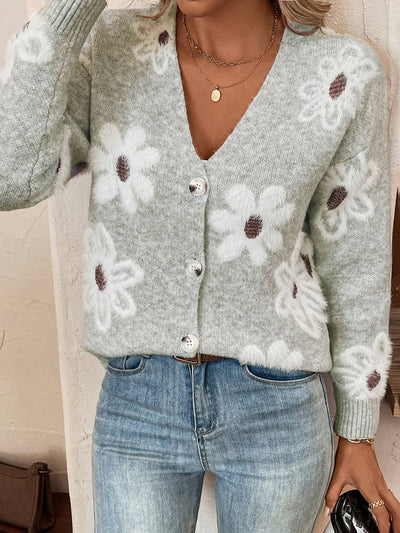 Nina | Strikket Cardigan med Blomstermønster - Olsen Official