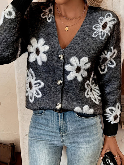 Nina | Strikket Cardigan med Blomstermønster - Olsen Official