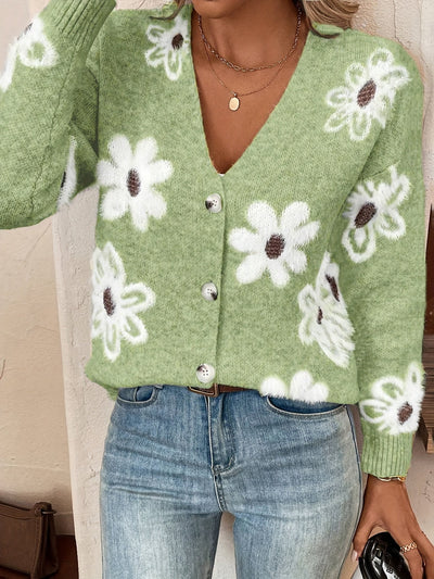 Nina | Strikket Cardigan med Blomstermønster - Olsen Official