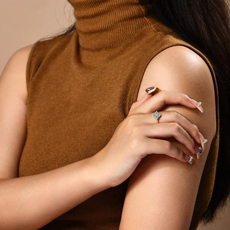 Soraya Kleeblatt Ring Blå | Hvidguld