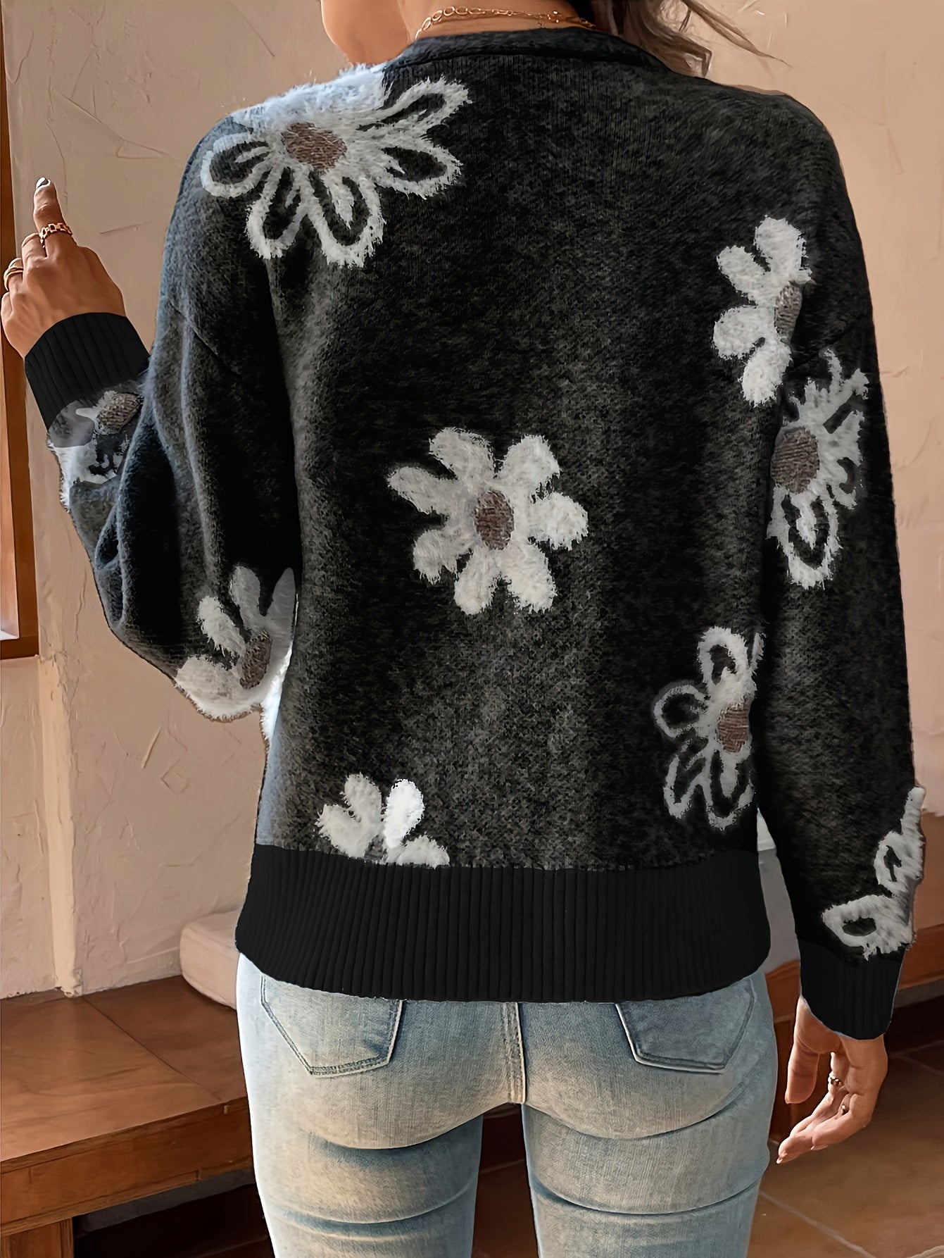 Nina | Strikket Cardigan med Blomstermønster - Olsen Official