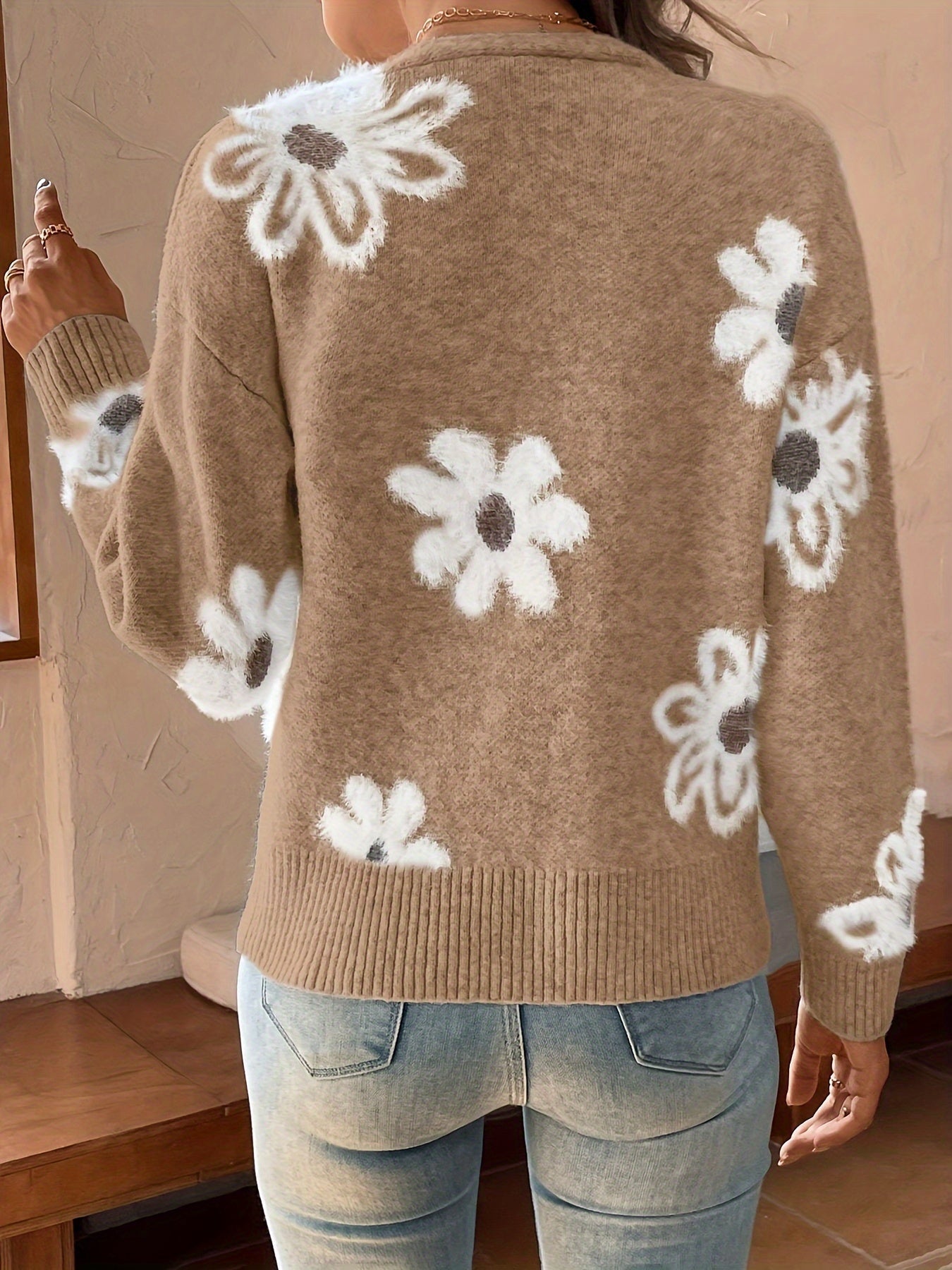Nina | Strikket Cardigan med Blomstermønster - Olsen Official