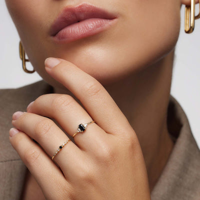 Sort Spinell Baguette Ring | Guld