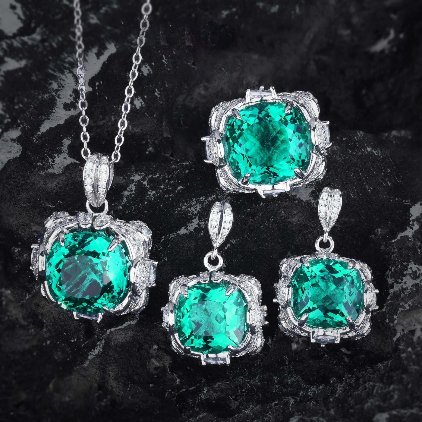 Velora Thandrelle Aquamarin Sæt | Hvidguld 14k