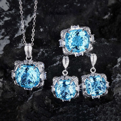 Velora Thandrelle Aquamarin Sæt | Hvidguld 14k