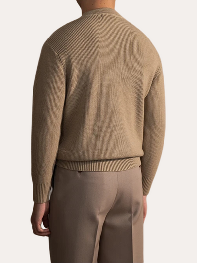 Ribbet O-hals Trøje Khaki