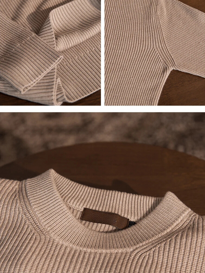 Ribbet O-hals Trøje Beige