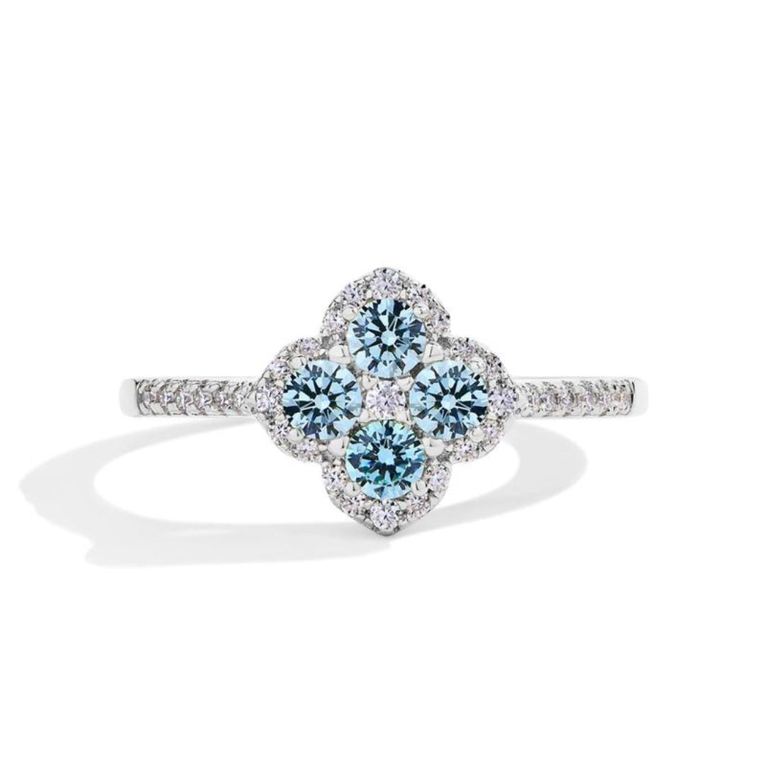 Soraya Kleeblatt Ring Blå | Hvidguld