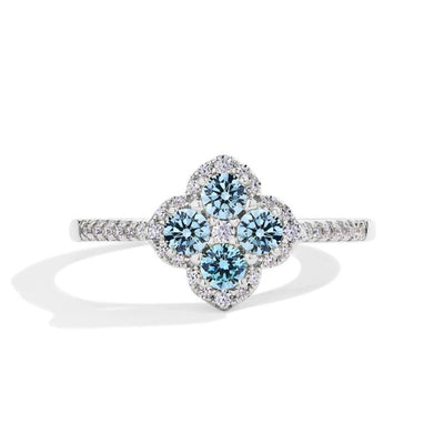 Soraya Kleeblatt Ring Blå | Hvidguld