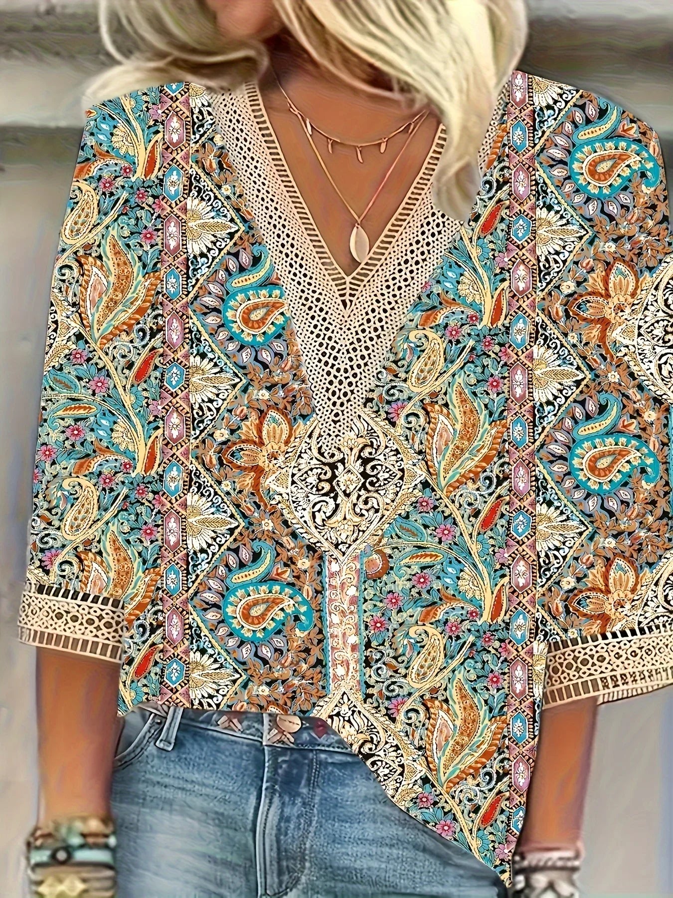 Boheme V-hals Bluse med Mønster | Olsen & Olsen™