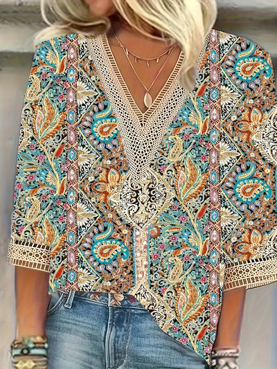 Boheme V-hals Bluse med Mønster | Olsen & Olsen™