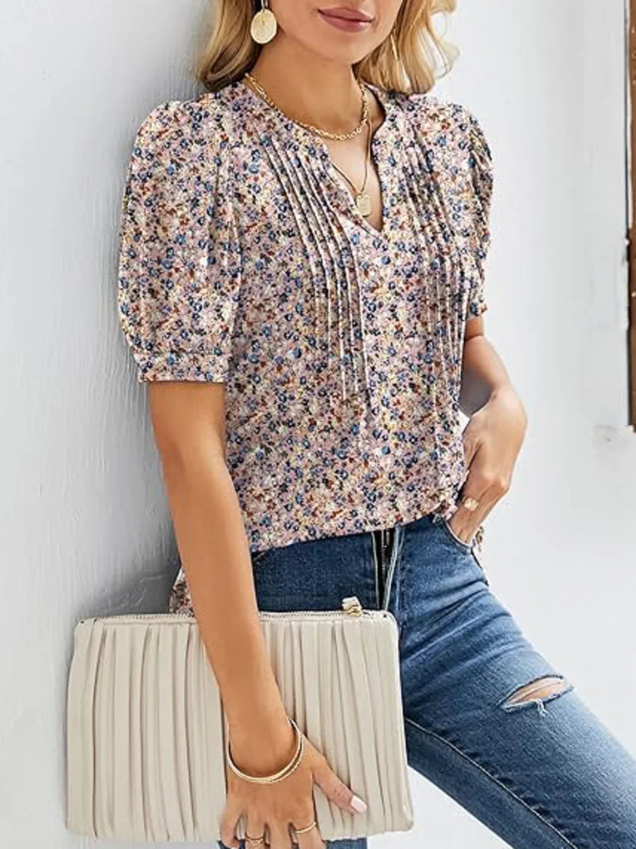 Blomsterprint Tunika med Puffærmer | Olsen & Olsen™ - Olsen Official