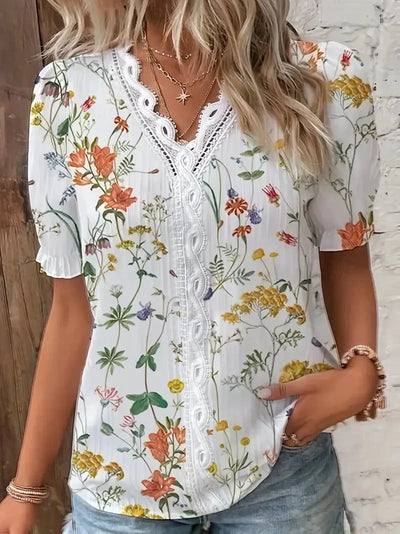Blomster Blonde V-Hals Bluse | Olsen & Olsen™