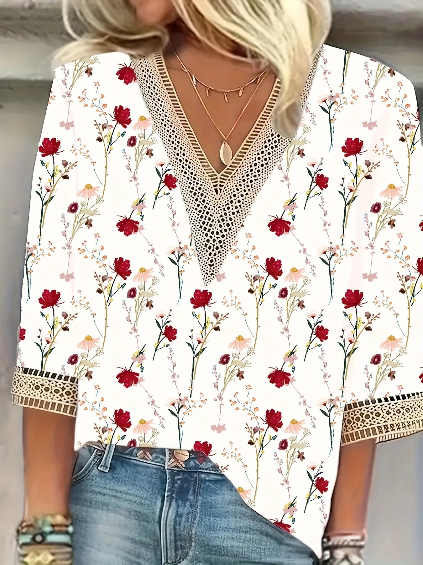 Boheme V-hals Bluse med Mønster | Olsen & Olsen™