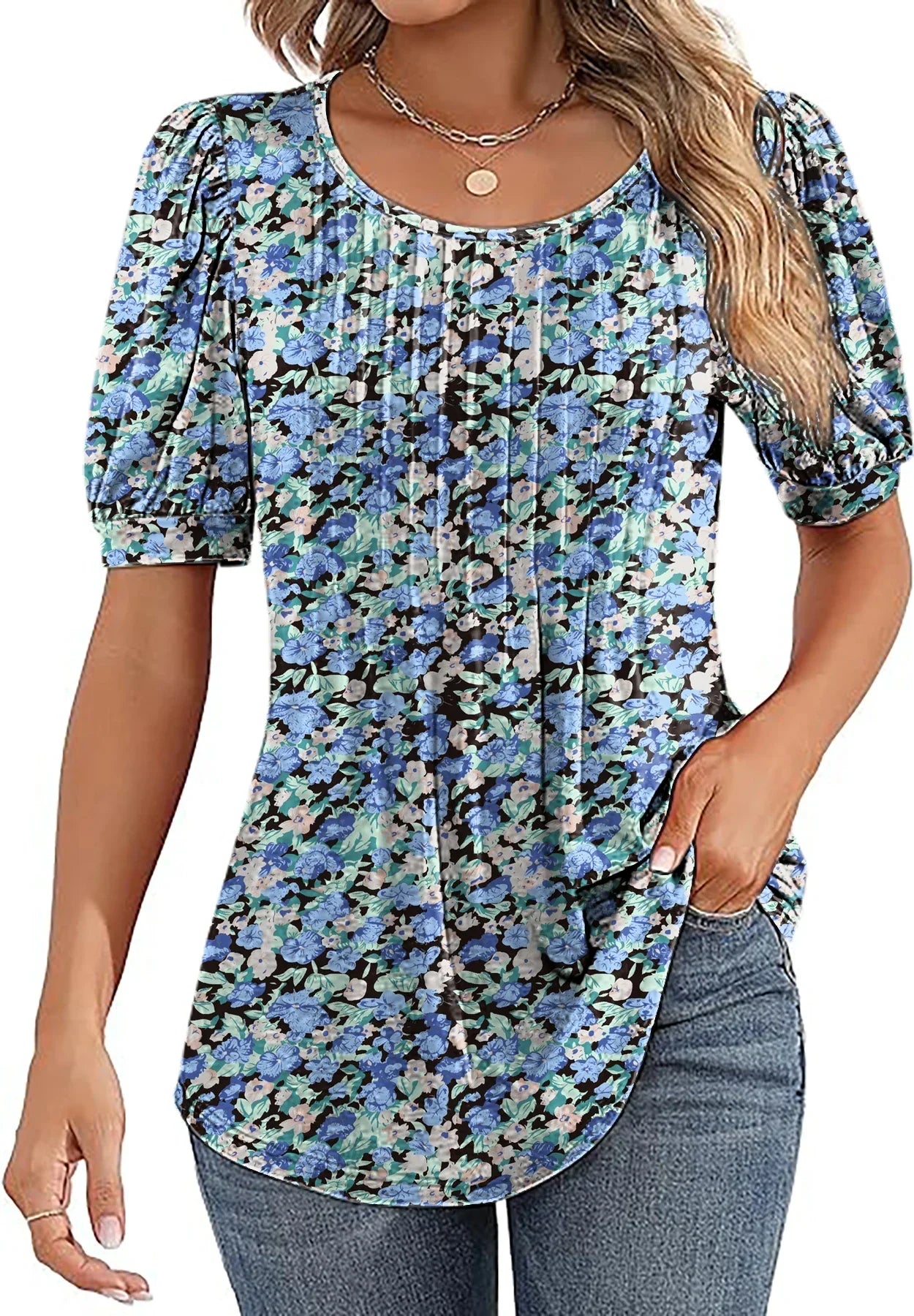 Blomsterprint Tunika med Puffærmer | Olsen & Olsen™ - Olsen Official