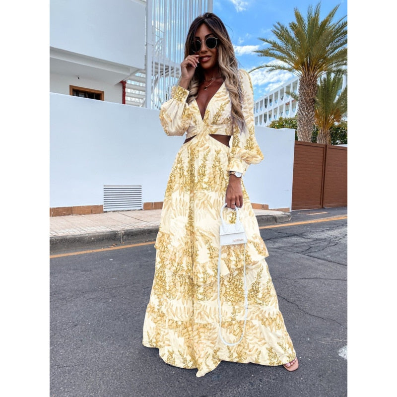 Maxi Kjole Rosea Elegant med Raffinerede Udsparinger