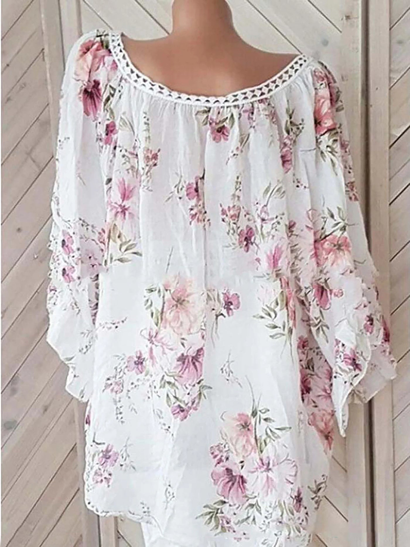 Blomsterprint Hørbluse med Snørelukning | Olsen & Olsen™ - Olsen Official