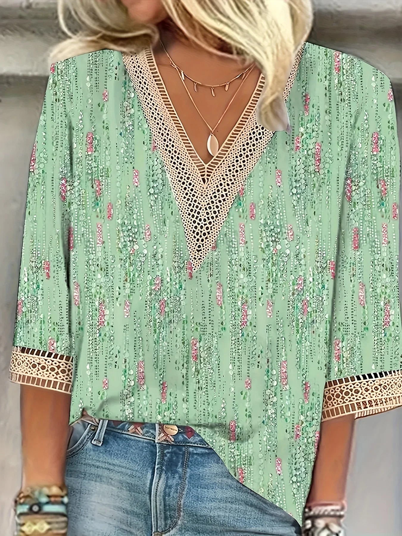 Boheme V-hals Bluse med Mønster | Olsen & Olsen™