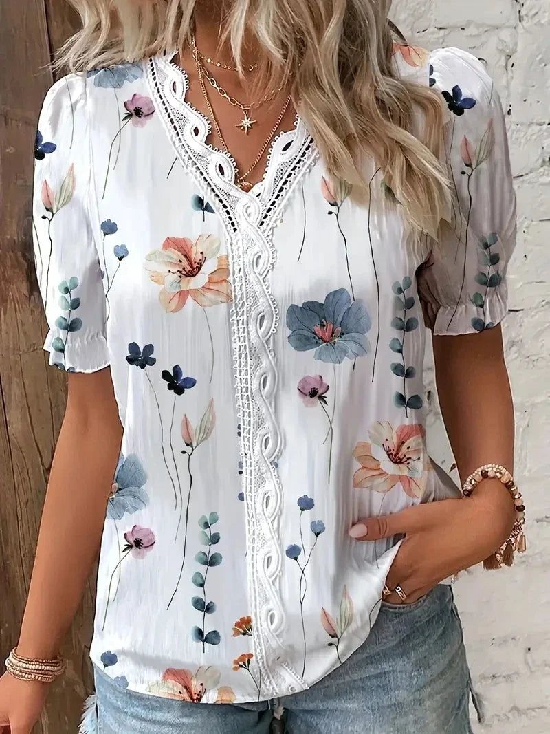 Blomster Blonde V-Hals Bluse | Olsen & Olsen™