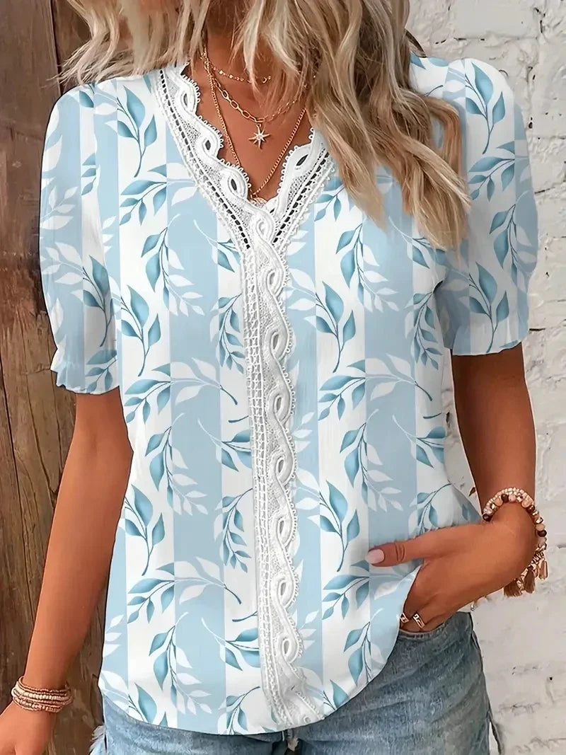 Blomster Blonde V-Hals Bluse | Olsen & Olsen™