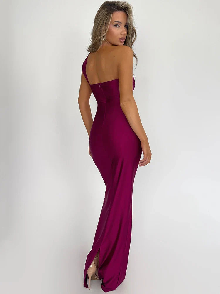 Rosea maxikjole bodycon med én skulder uden stropper