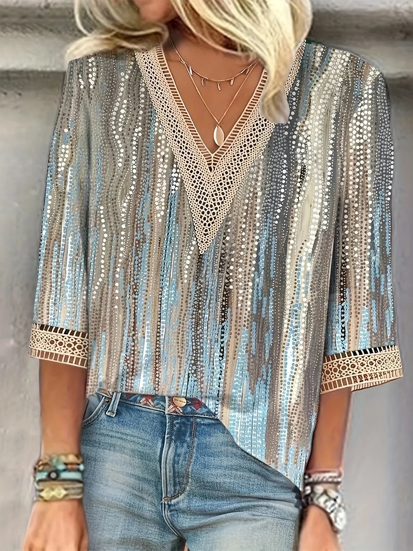 Boheme V-hals Bluse med Mønster | Olsen & Olsen™