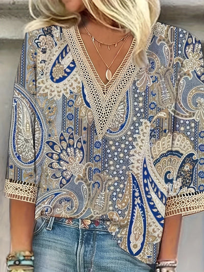 Boheme V-hals Bluse med Mønster | Olsen & Olsen™