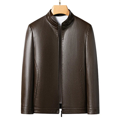 Loke™ Noir – Elegant læderfrakke med høj hals og rene linjer