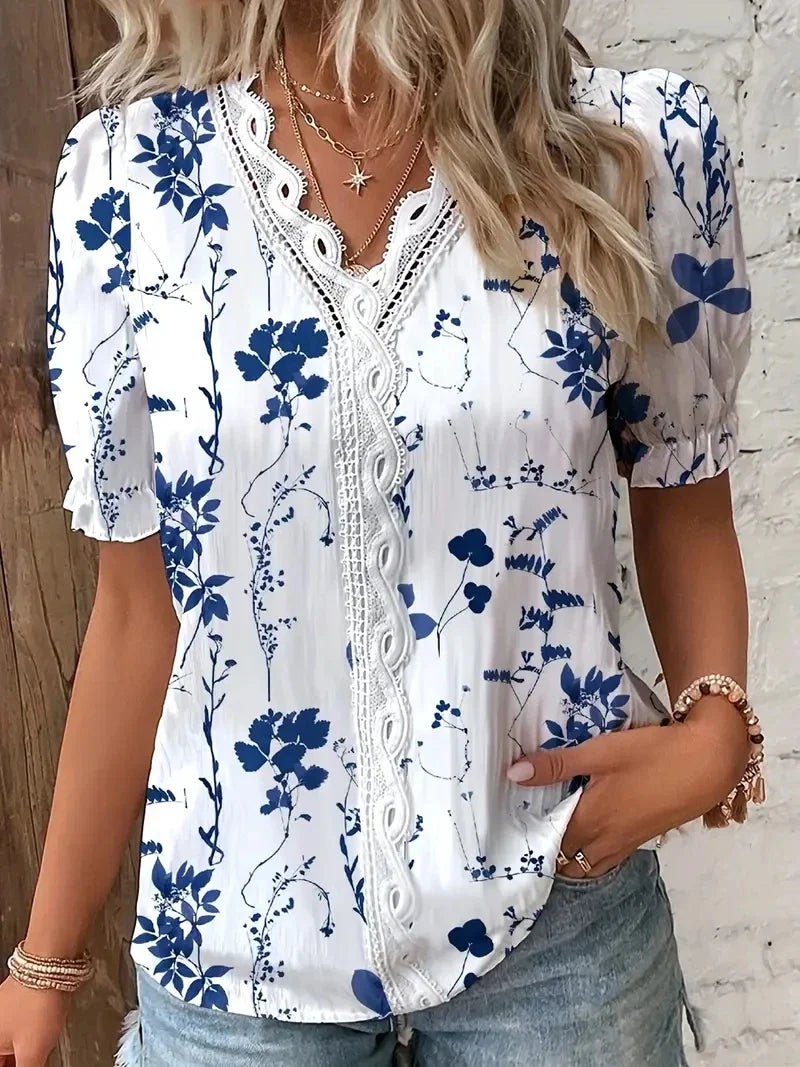 Blomster Blonde V-Hals Bluse | Olsen & Olsen™