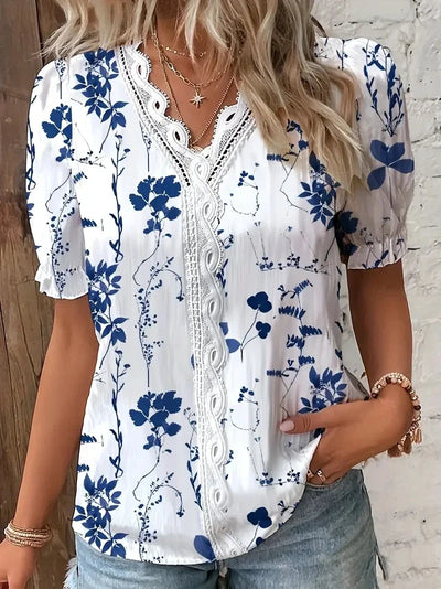 Blomster Blonde V-Hals Bluse | Olsen & Olsen™