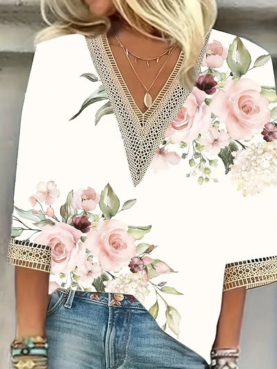 Boheme V-hals Bluse med Mønster | Olsen & Olsen™