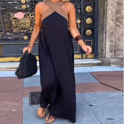 Rosea Elegant Maxi Kjole med Krydsede Stropper