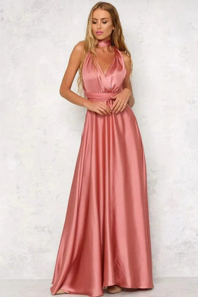 Rosa elegant maxikjole i satin