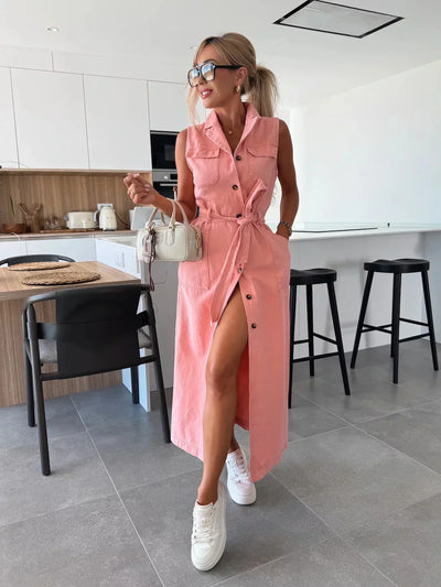 Sanne | Maxi Denim Kjole med Tidløs Elegance